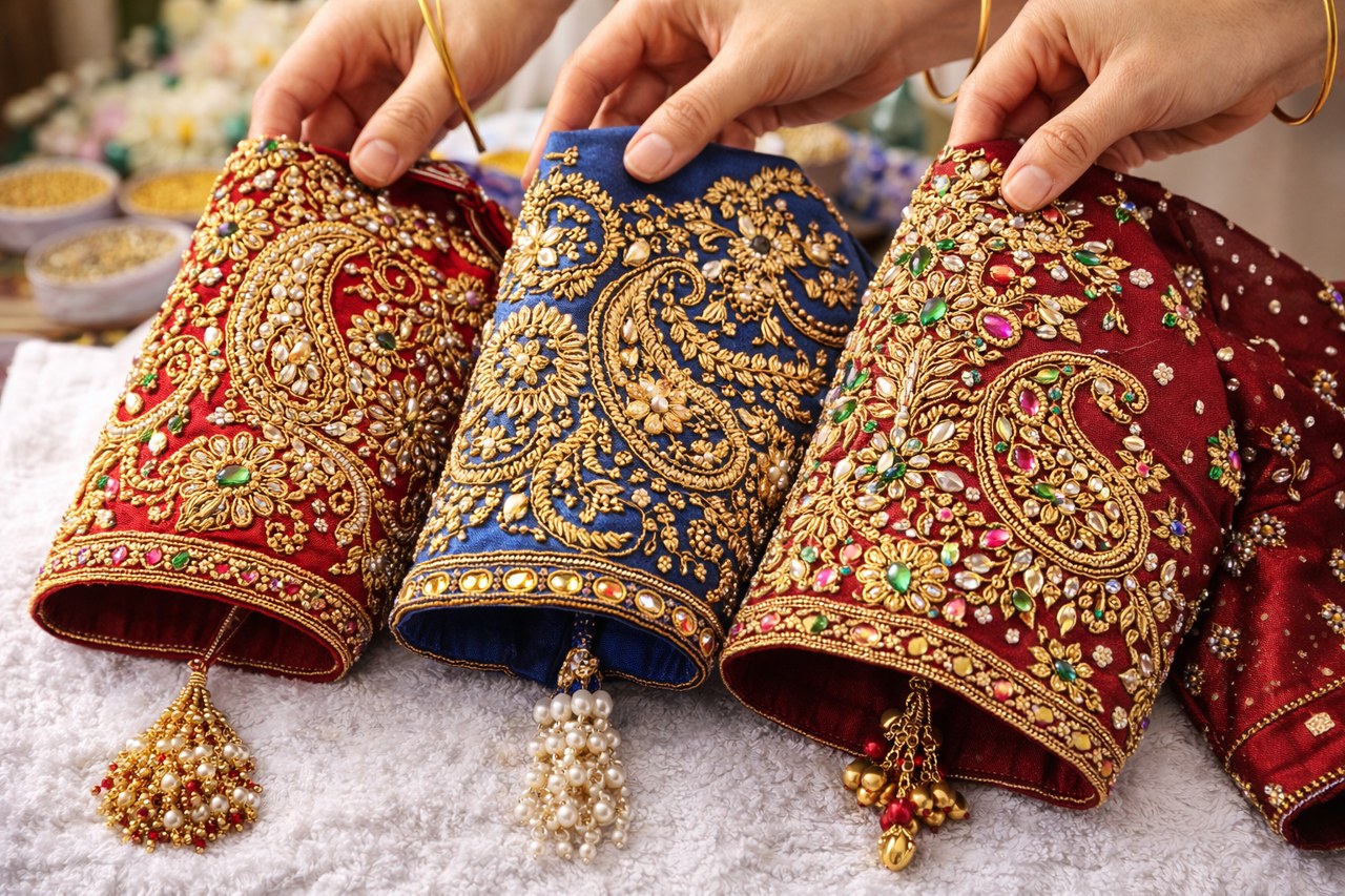 Aari embroidery bridal blouse detail